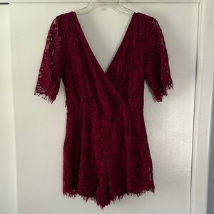 Francesca’s Lace Burgundy Romper